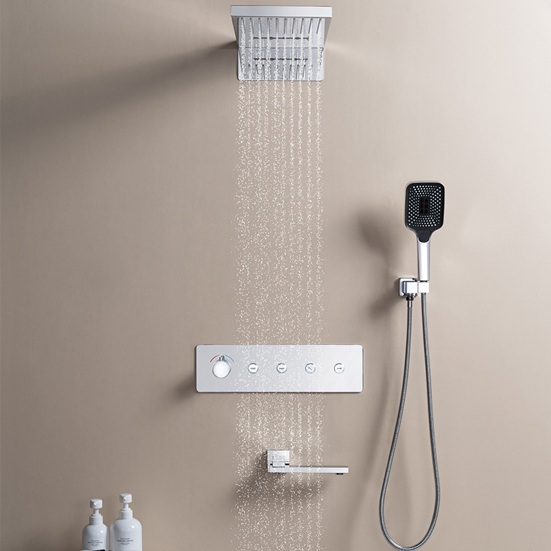 Conjunto de ducha de cabina termostática OEM con llenador de bañera y cabezal de ducha montado en la pared redondo/cuadrado