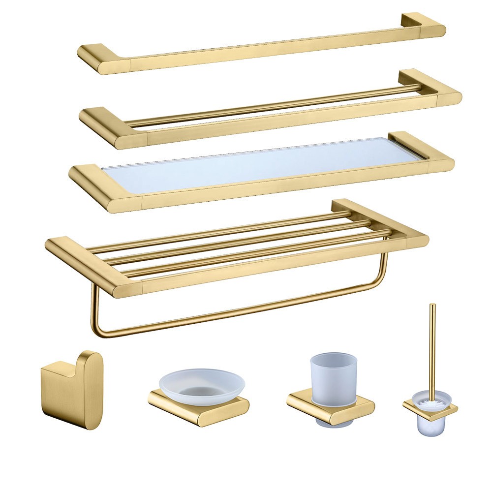 Juego de accesorios de baño de 4 piezas con toallero, toallero, soporte para papel, anillo para toallas en oro cepillado
