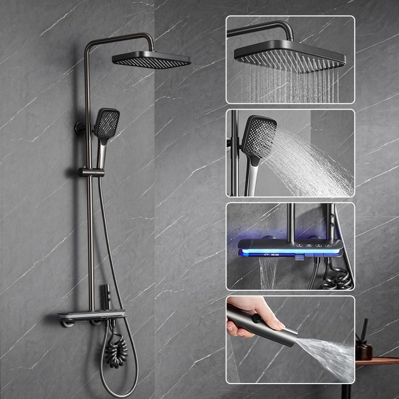 Sistema de ducha de baño con llave de piano Tiktok con cabezal de ducha de lluvia, pantalla LED de temperatura digital