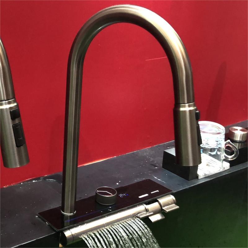 Modern Luxury handle cold warer deck mounted for hotel waterfall sink kitchen faucet