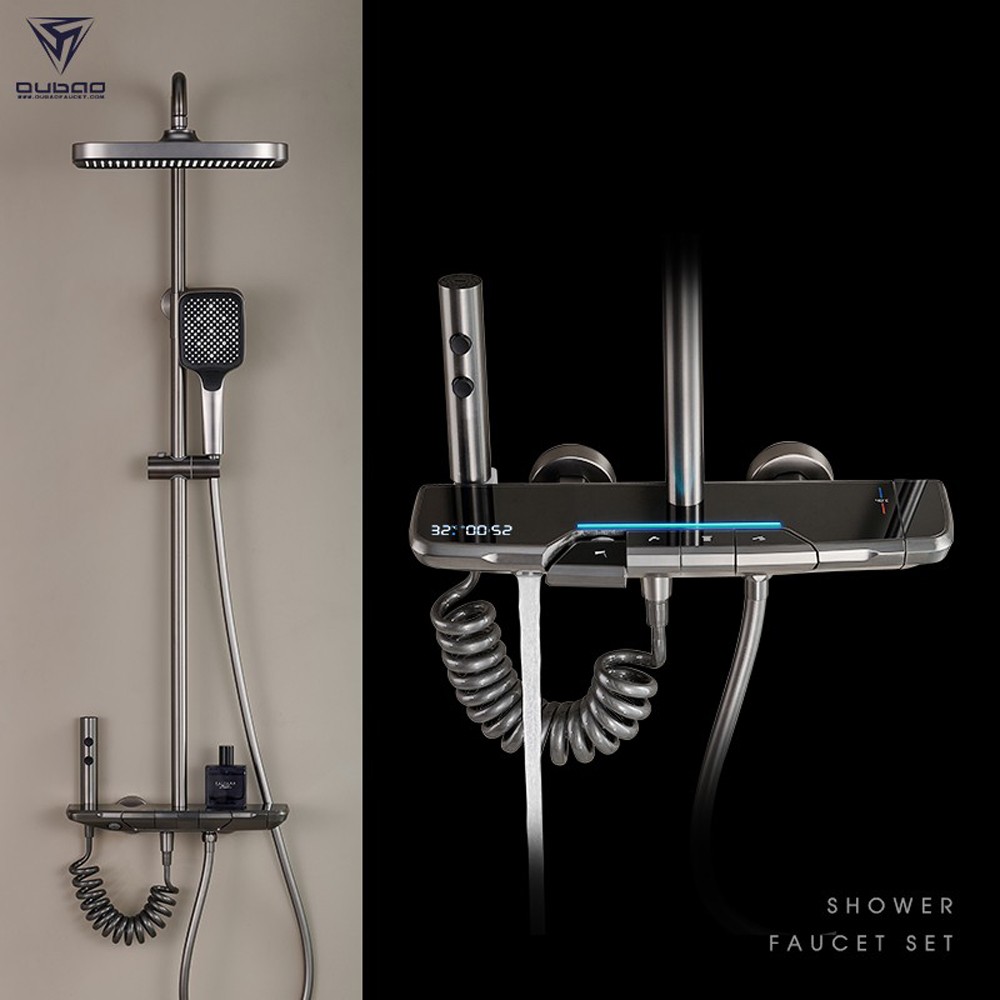 Luxury Royal Hotel Matt Black Wall Mounted Thermostatic Rain Bath Shower Faucet Bathroom Shower Set